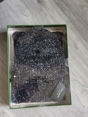 kate spade sparkly black & silver sparkle winter hat and scarf set